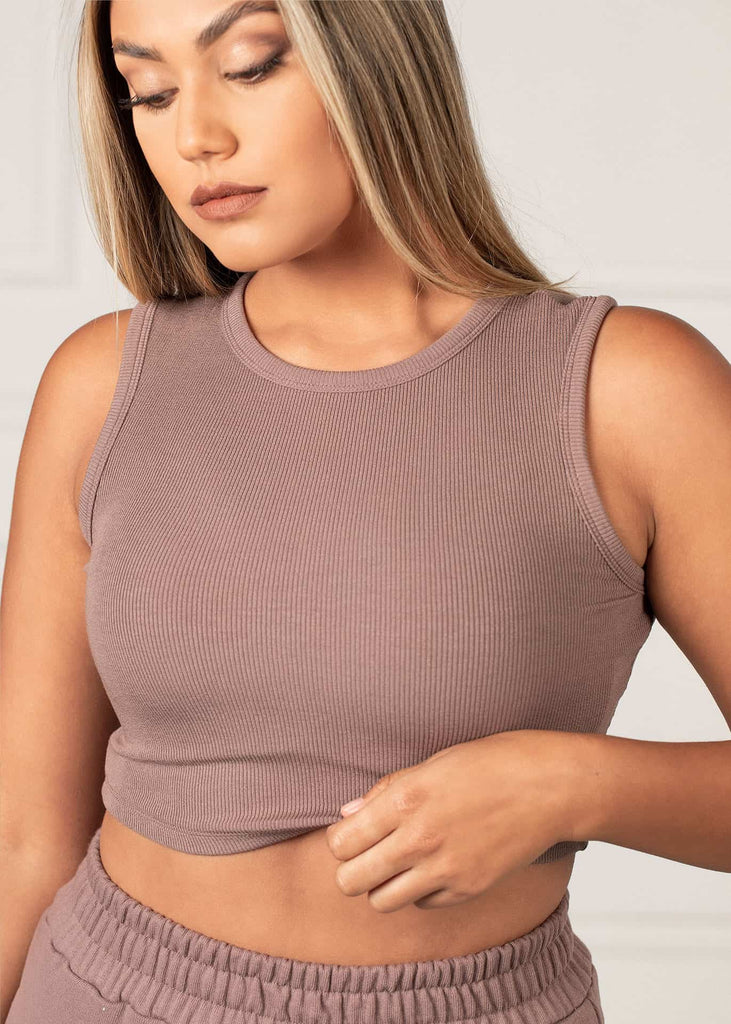 Pato Taupe Long Sleeve Crop Top