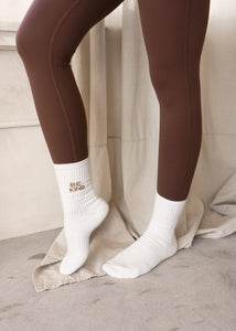 BE KIND WHITE SOCKS WITH TAUPE LOGO