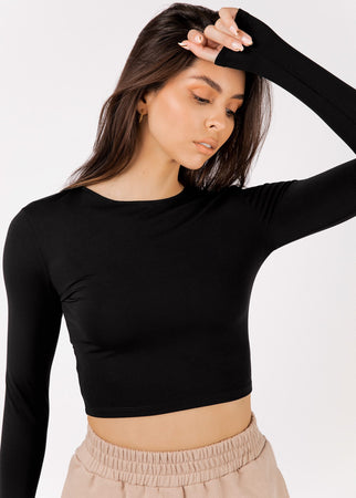 LONG SLEEVE CROP TOP - BLACK – Unlabeled